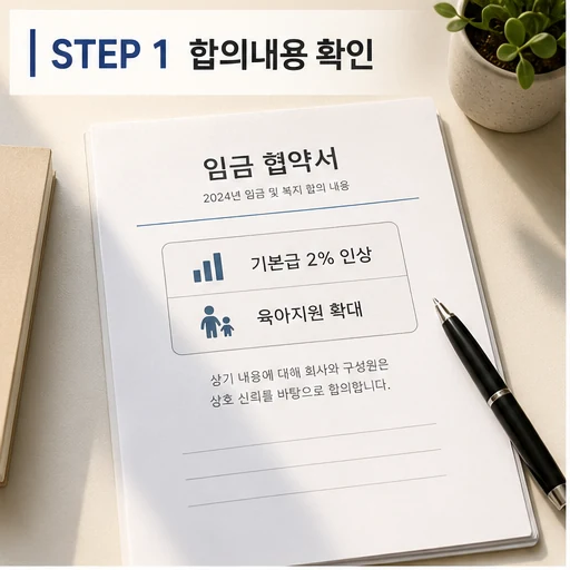 CBS 노사 '기본급 2% 인상, 출산·육아 지원' 등 합의 대상·확인 방법 - STEP 1 확인