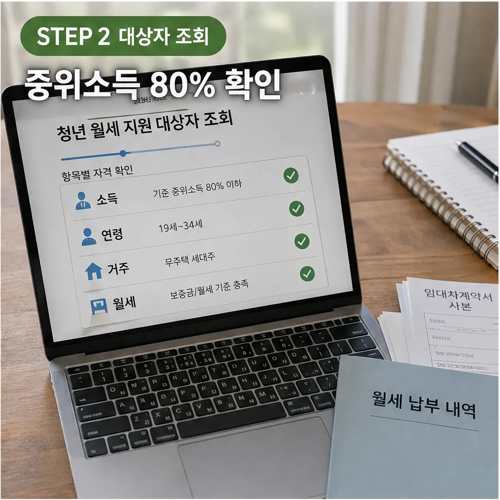 청년 월세 지원 중위소득 80% 대상자 조회 이미지