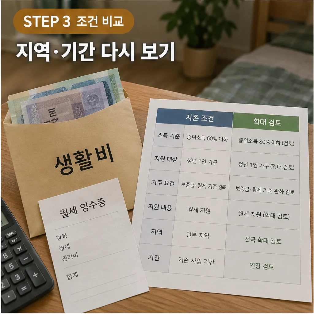 청년 월세 지원 지역 기간 조건 비교 이미지