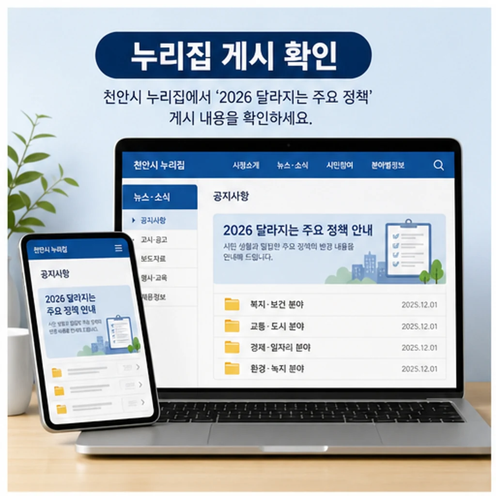 천안시 2026 달라지는 주요 정책 누리집 게시 확인 본문 이미지