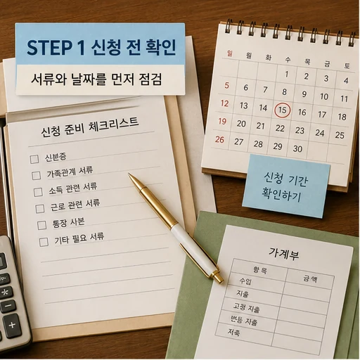 근로장려금 정기 신청 전 서류와 신청 기간을 확인하는 체크 이미지