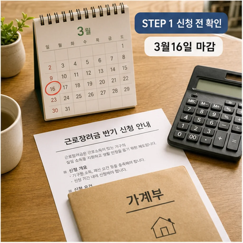 근로장려금 하반기 신청 전 3월16일 마감일과 준비 서류를 확인하는 이미지