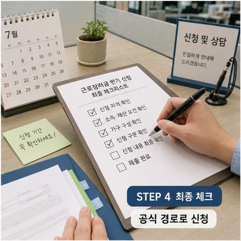 근로장려금 신청 전 공식 경로와 제출 항목을 최종 점검하는 이미지