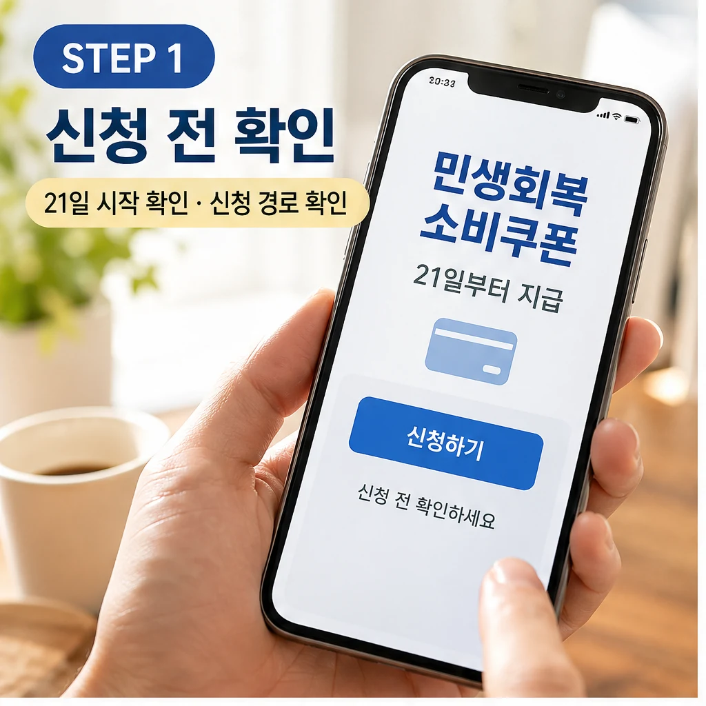 민생회복 소비쿠폰 신청 전 확인 스마트폰 안내 이미지
