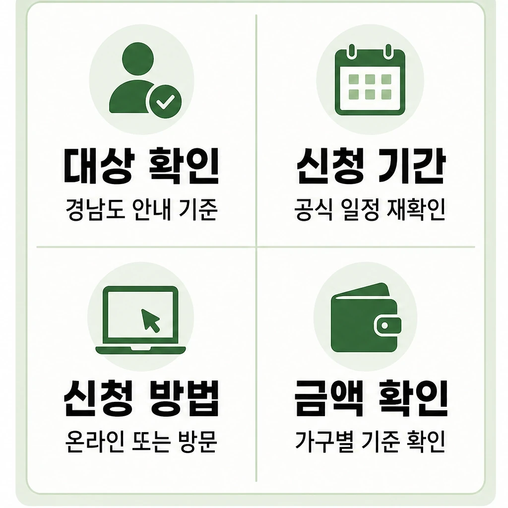 2026 경남도민 생활지원금 대상 신청기간 신청방법 요약 카드