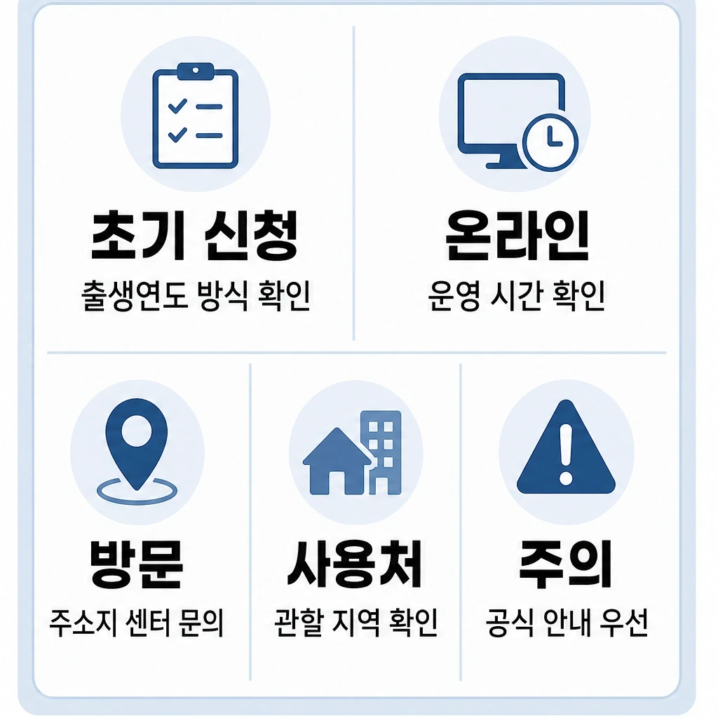 경남도민 생활지원금 온라인 방문 신청 주의사항 체크리스트 카드