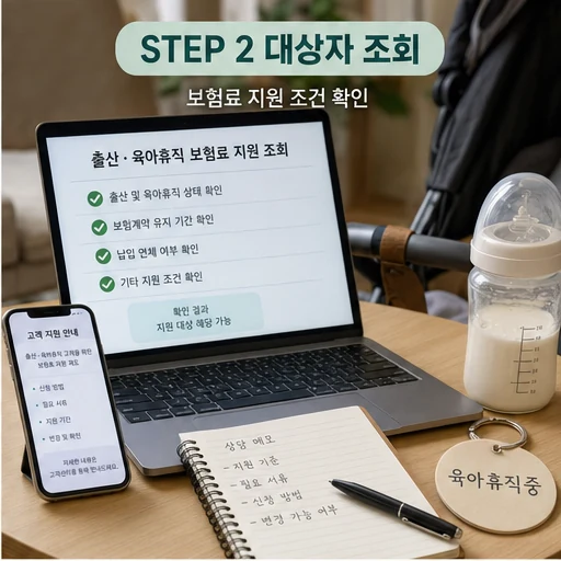 출산·육아휴직 고객 보험료 지원 대상자 조회 이미지