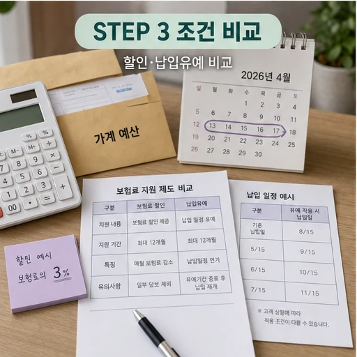 보험료 할인과 납입유예 조건 비교 이미지