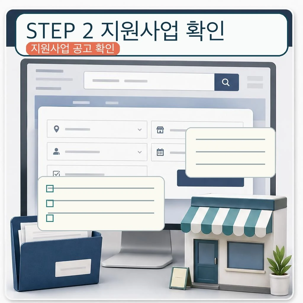 소상공인 지원사업 공고와 대상 확인 화면 이미지