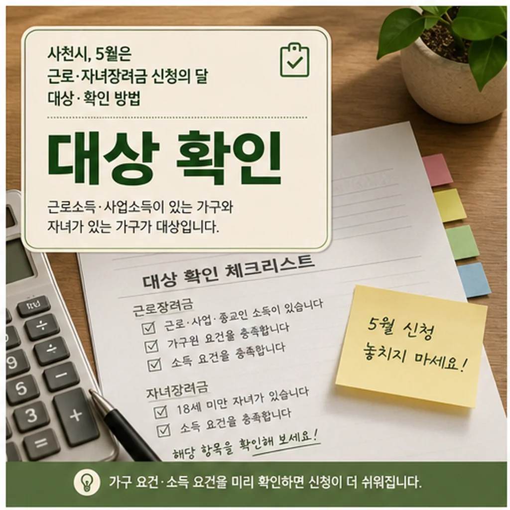 사천시 근로 자녀장려금 신청 전 대상 확인 이미지