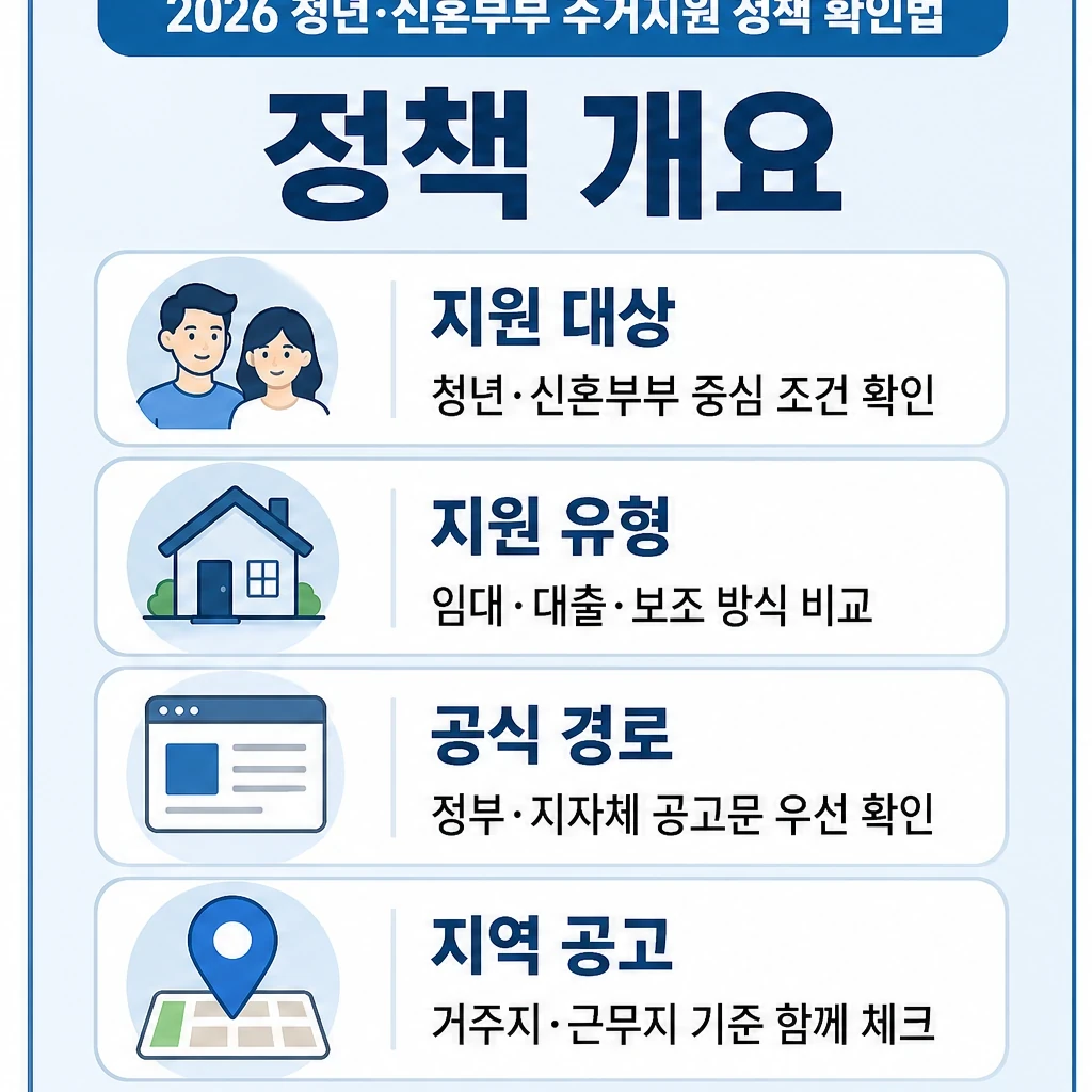 2026 청년 신혼부부 주거지원 대상과 유형 요약 이미지