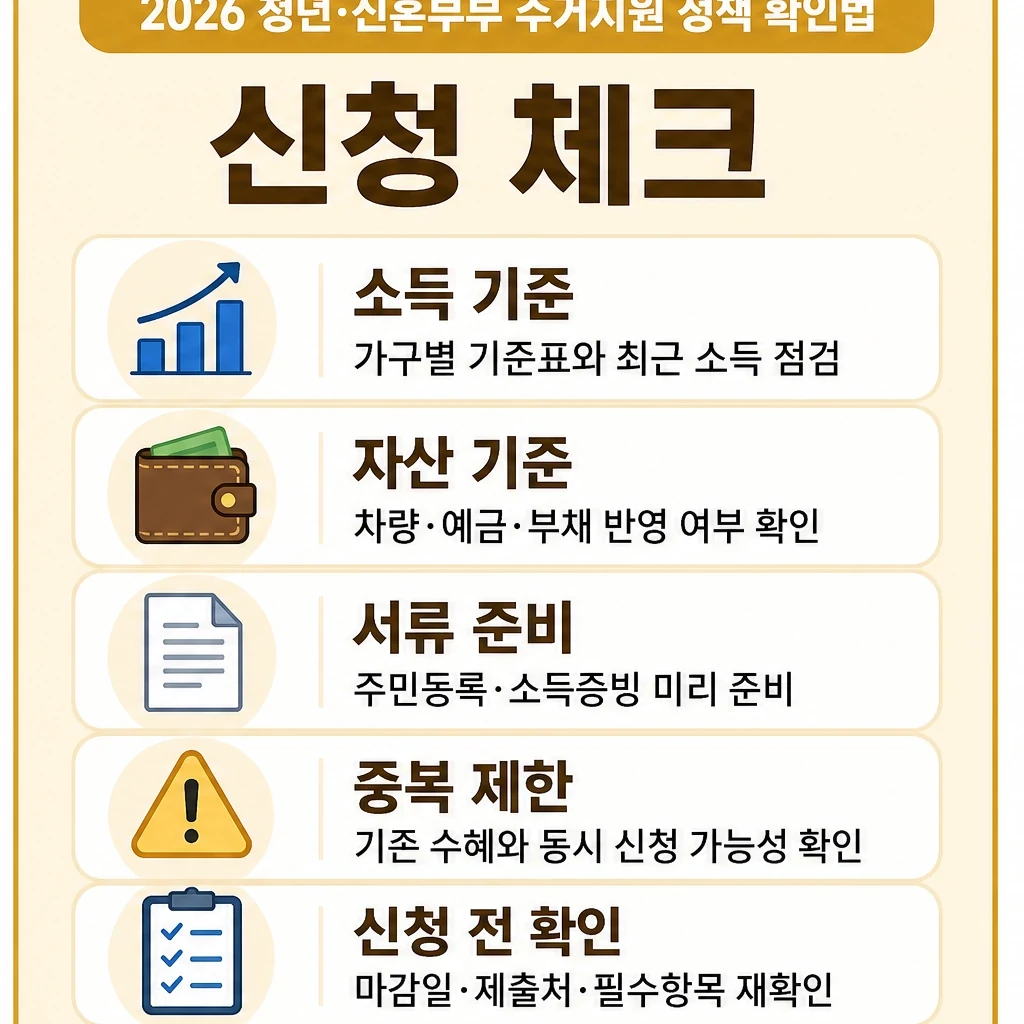 청년 신혼부부 주거지원 신청 전 소득 자산 서류 체크 이미지