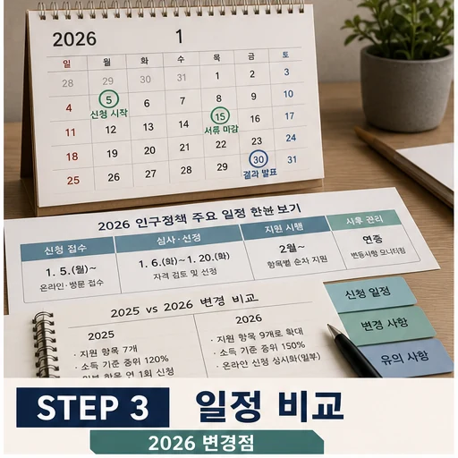 2026 인구정책 변경점과 신청 일정 비교 이미지