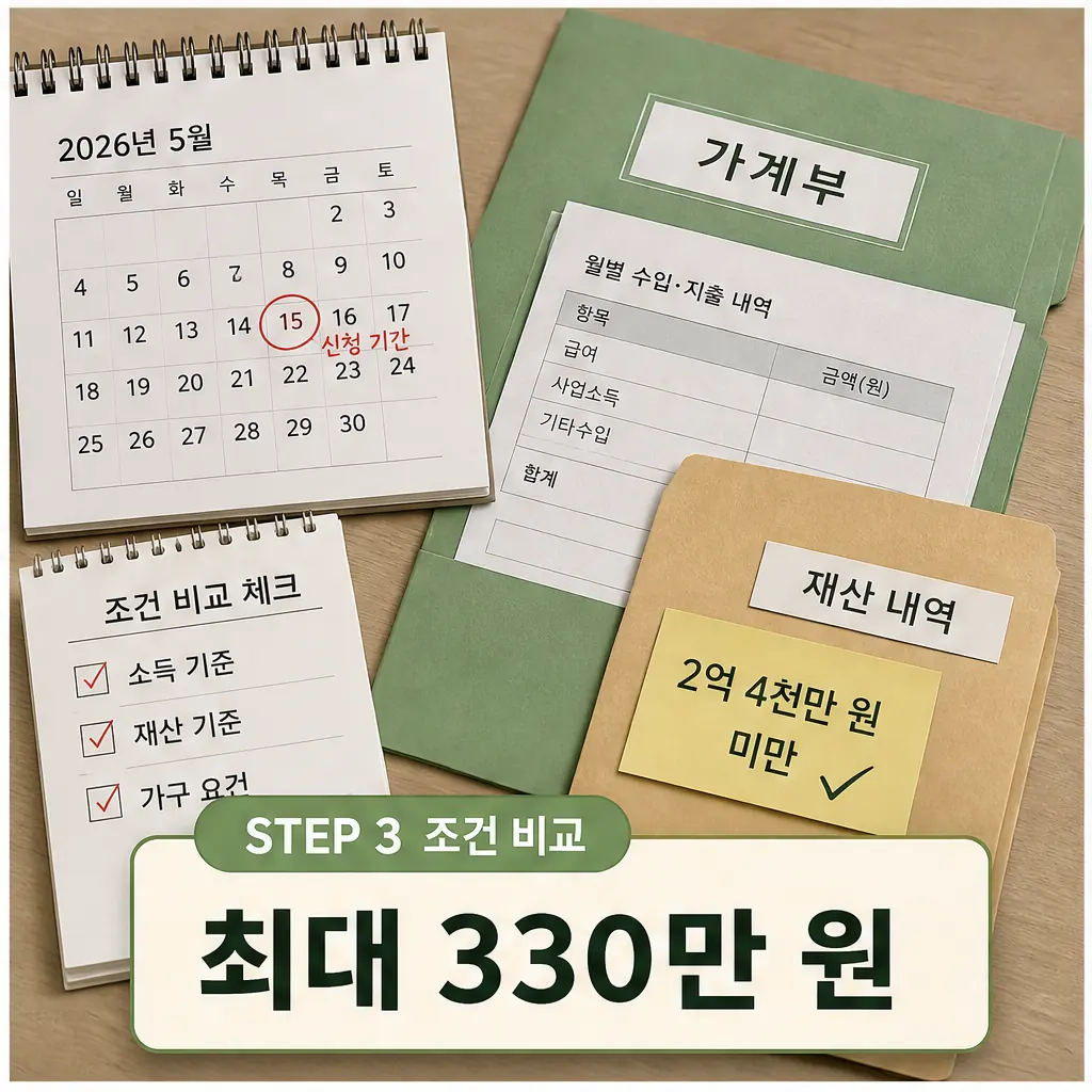 2026 근로장려금 조건 비교와 최대 330만 원 확인 이미지