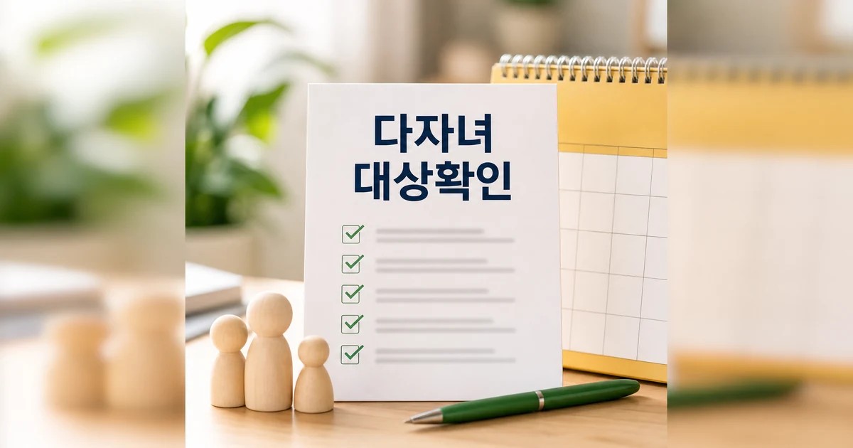 구미시 다자녀 가정 지원 대상 확인을 상징하는 체크리스트와 안내 카드 썸네일