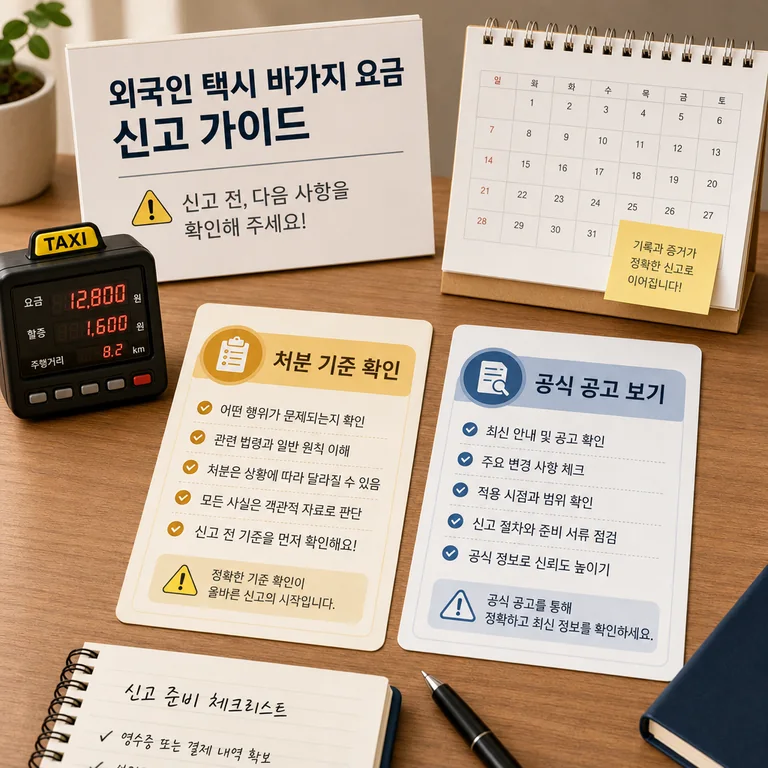 택시 부당요금 처분 기준을 공식 공고로 확인하는 체크리스트 이미지