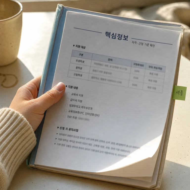 교육급여 세종시교육청 신청 핵심정보를 정리한 안내 카드 이미지
