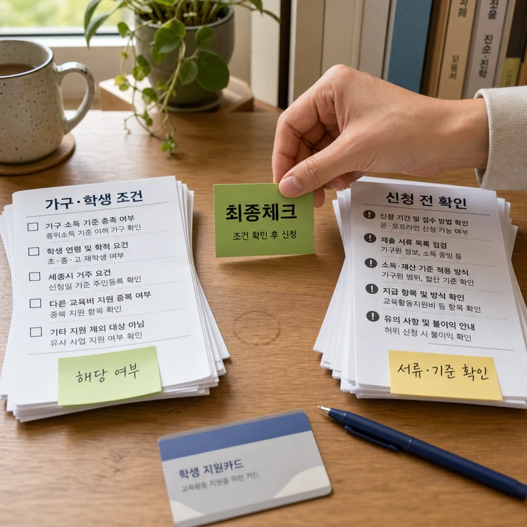 교육급여 신청 전 자격과 준비서류 체크리스트를 보여주는 이미지