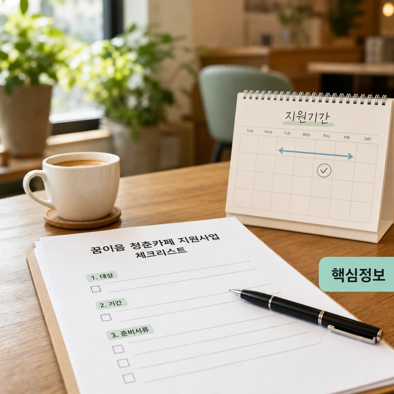 꿈이음 청춘카페 지원사업 핵심 정보를 확인하는 카페 테이블 이미지