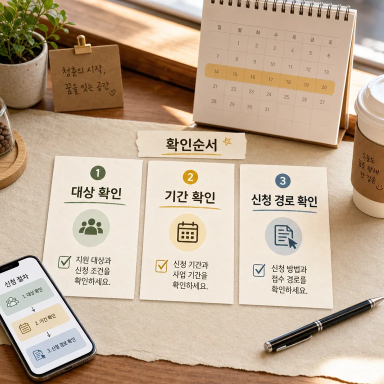 안동시 청춘카페 지원사업 대상과 신청 조건을 순서대로 확인하는 이미지