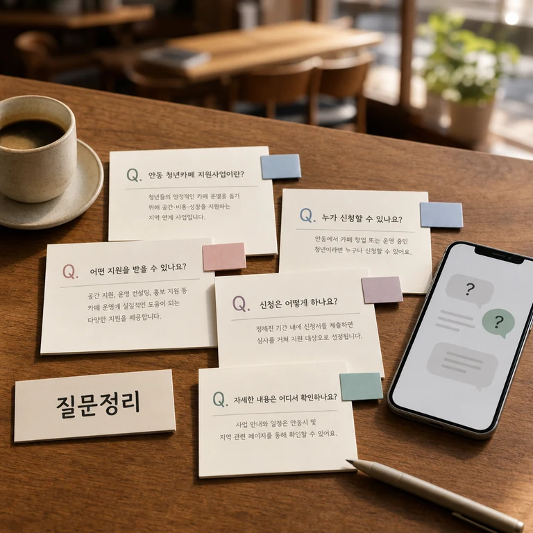 꿈이음 청춘카페 지원사업 자주 묻는 질문을 정리하는 이미지