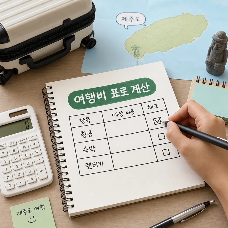 제주 여행비를 항공 숙박 렌터카 항목으로 계산하는 체크리스트 이미지