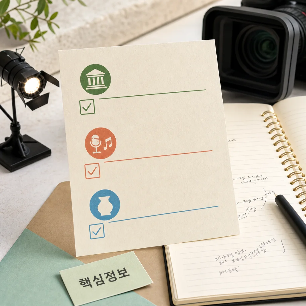 국중박 뮤직뱅크와 특별전시 핵심 정보를 요약한 이미지