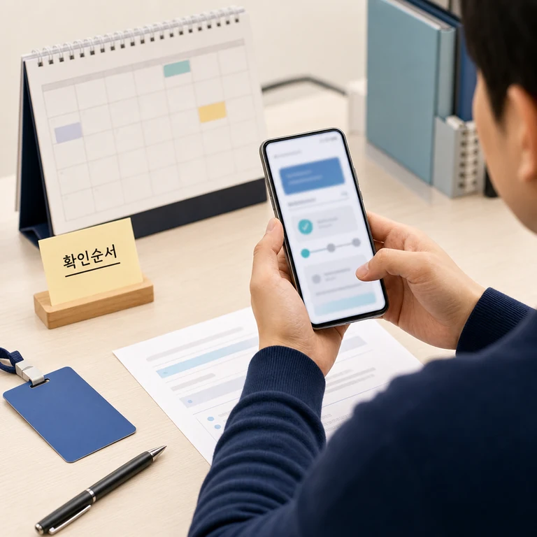 삼성전자 DX 노조 신청 순서를 점검하는 휴대폰과 일정 확인 이미지