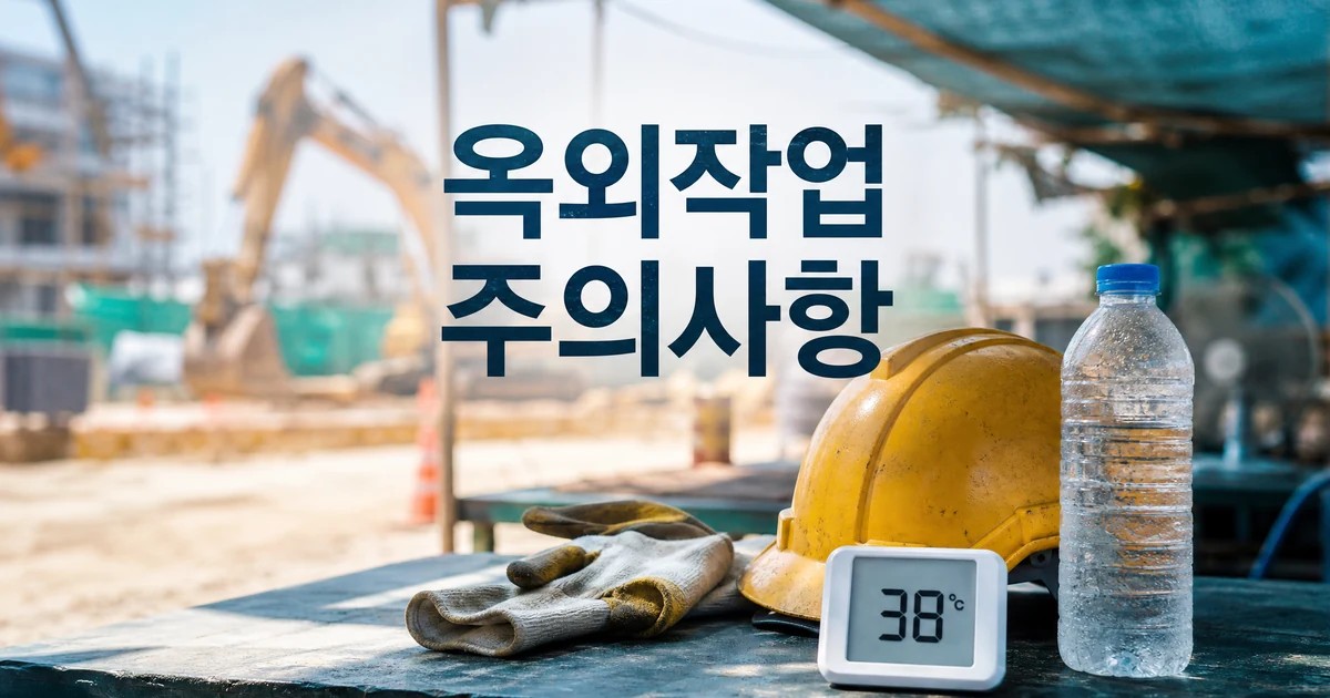 체감온도 38도 옥외작업 중단 주의사항을 보여주는 안전모와 온도계 대표 이미지