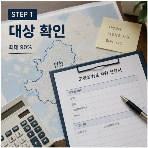 인천 자영업자 고용보험료 최대 90% 지원 대상 확인 안내 이미지