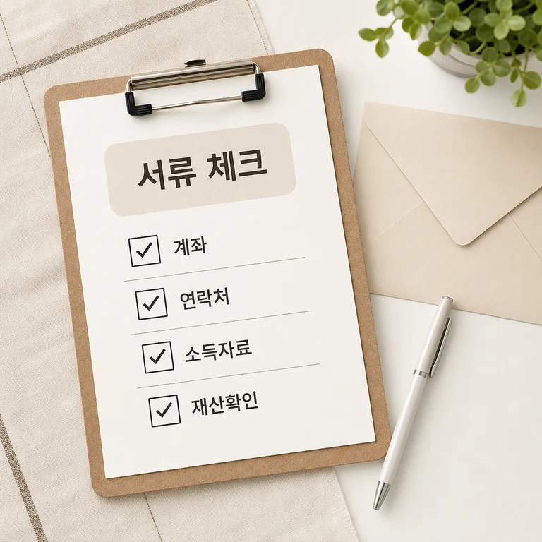 근로장려금 신청 전 계좌와 소득자료를 점검하는 서류 체크 이미지
