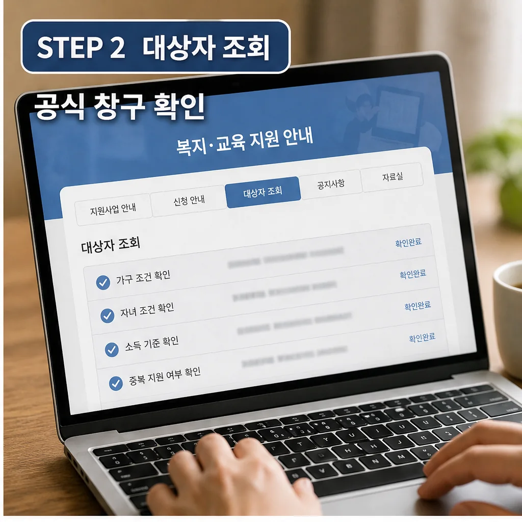 중증장애인 가정 자녀 교육비 지원 대상자 조회 공식 창구 확인 이미지