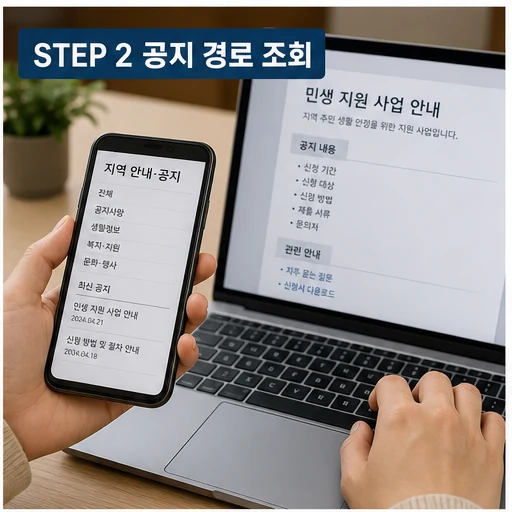 지자체 민생 지원 공식 공지 경로 조회 본문 이미지