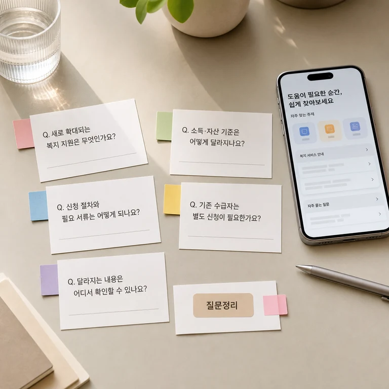 2026년 복지 변화 관련 자주 묻는 질문을 정리하는 안내 이미지