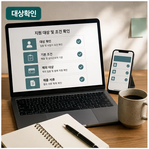 자영업자 고정비 부담 ↓…한달페이, ‘임대료 유동성’ 지원 사격 자주 묻는 질문 정리 본문 이미지 2 - 대상확인 대상과 조건을 확인하는 순서