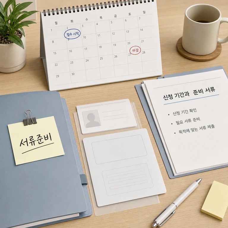 경주시 관련 신청 기간과 준비 서류를 정리하는 달력과 문서 이미지