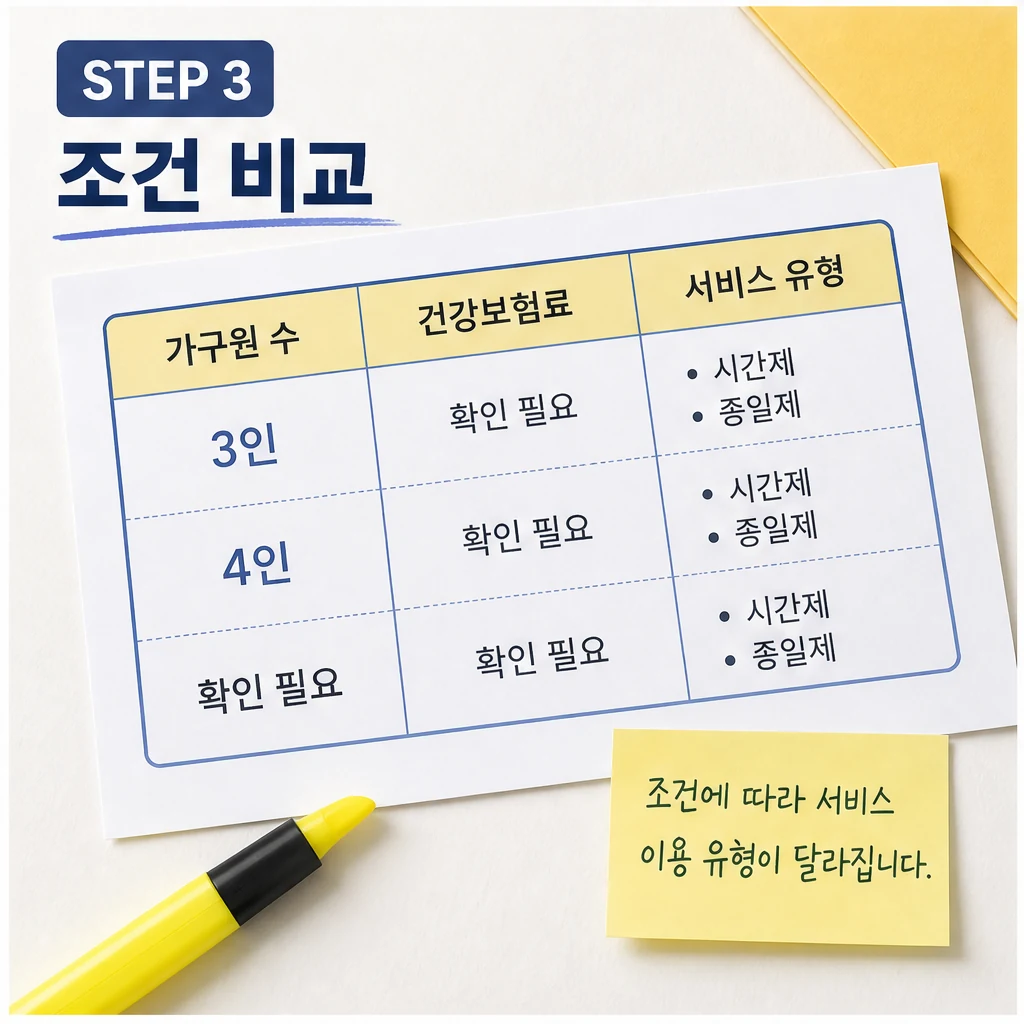 아이돌봄서비스 조건 비교 체크 이미지