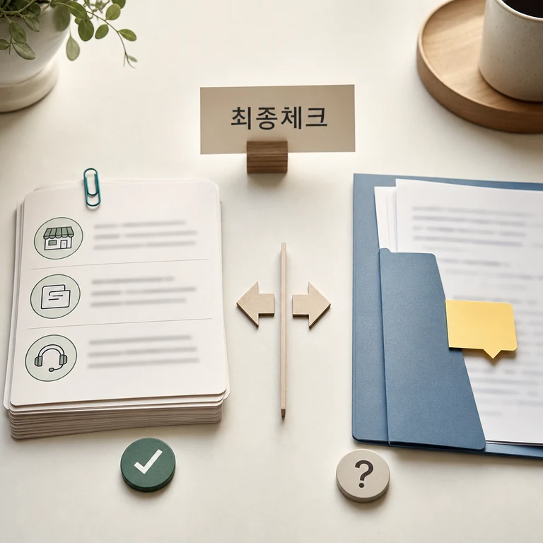 원스톱 경영 솔루션 신청 전 체크리스트를 비교하는 이미지