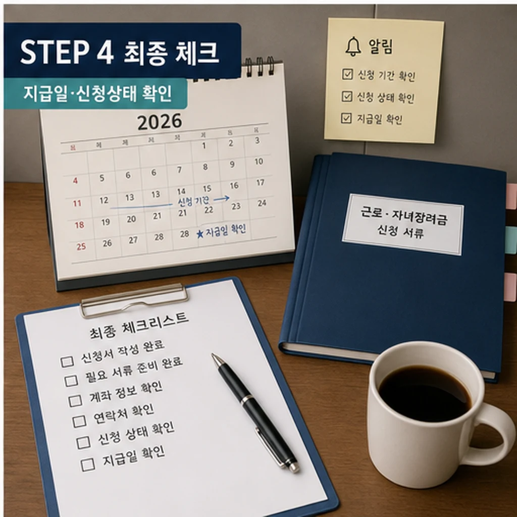 근로 자녀장려금 지급일과 신청 상태 최종 체크를 보여주는 본문 이미지