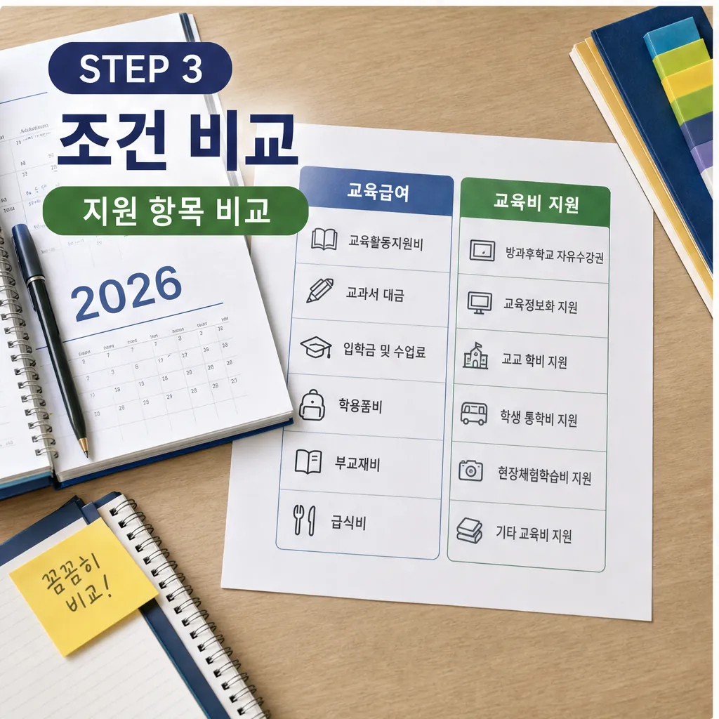 2026 교육급여 교육비 지원 항목 조건 비교 이미지