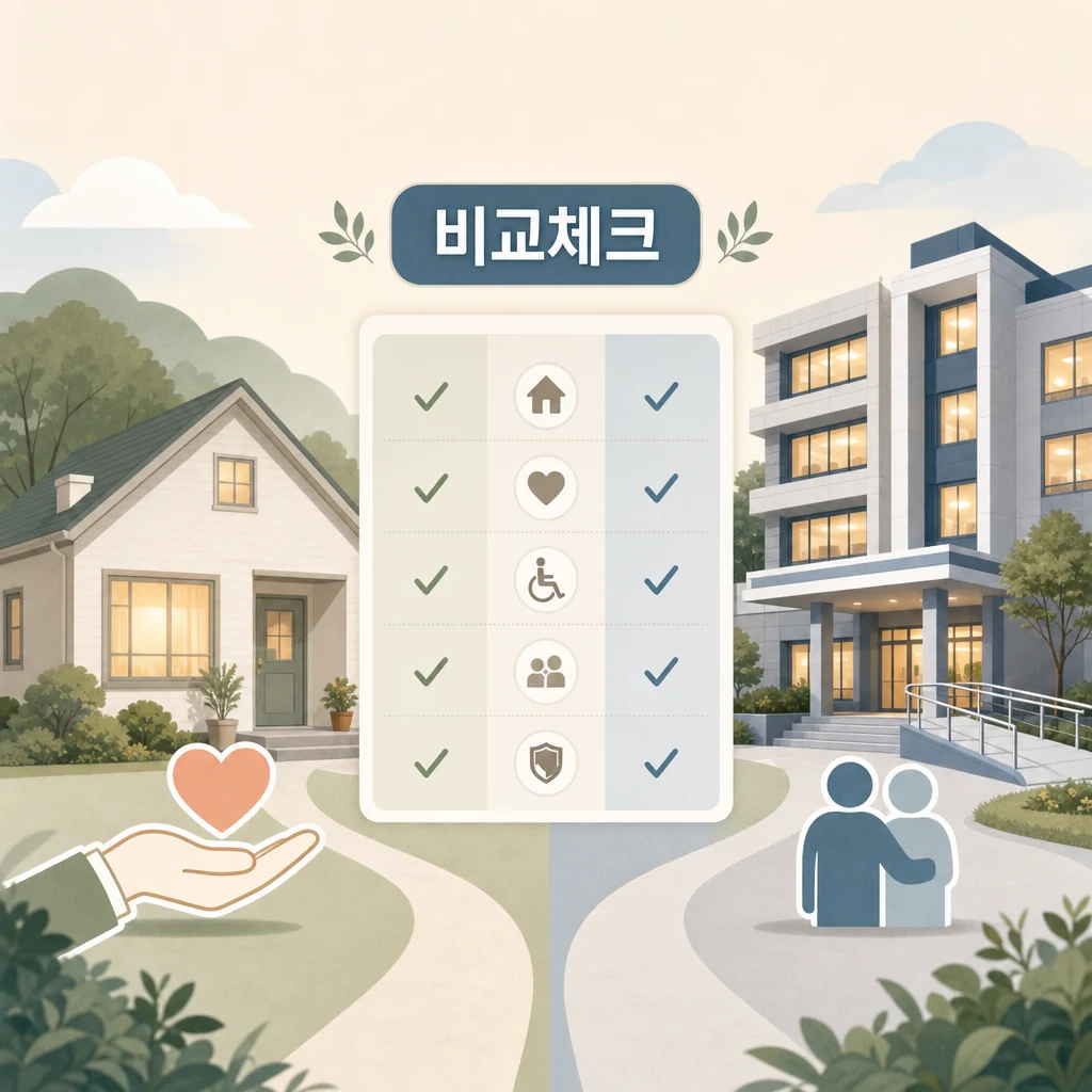 노후 거주 선택지를 비교하며 확인할 차이를 정리한 이미지