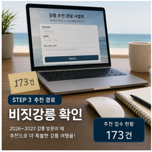 강릉 관광객 추천 경로와 추천 접수 현황을 확인하는 이미지