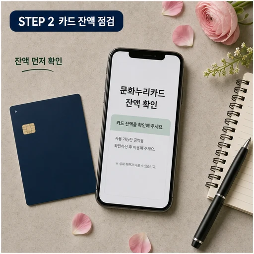 문화누리카드 잔액과 사용 가능 여부를 점검하는 이미지