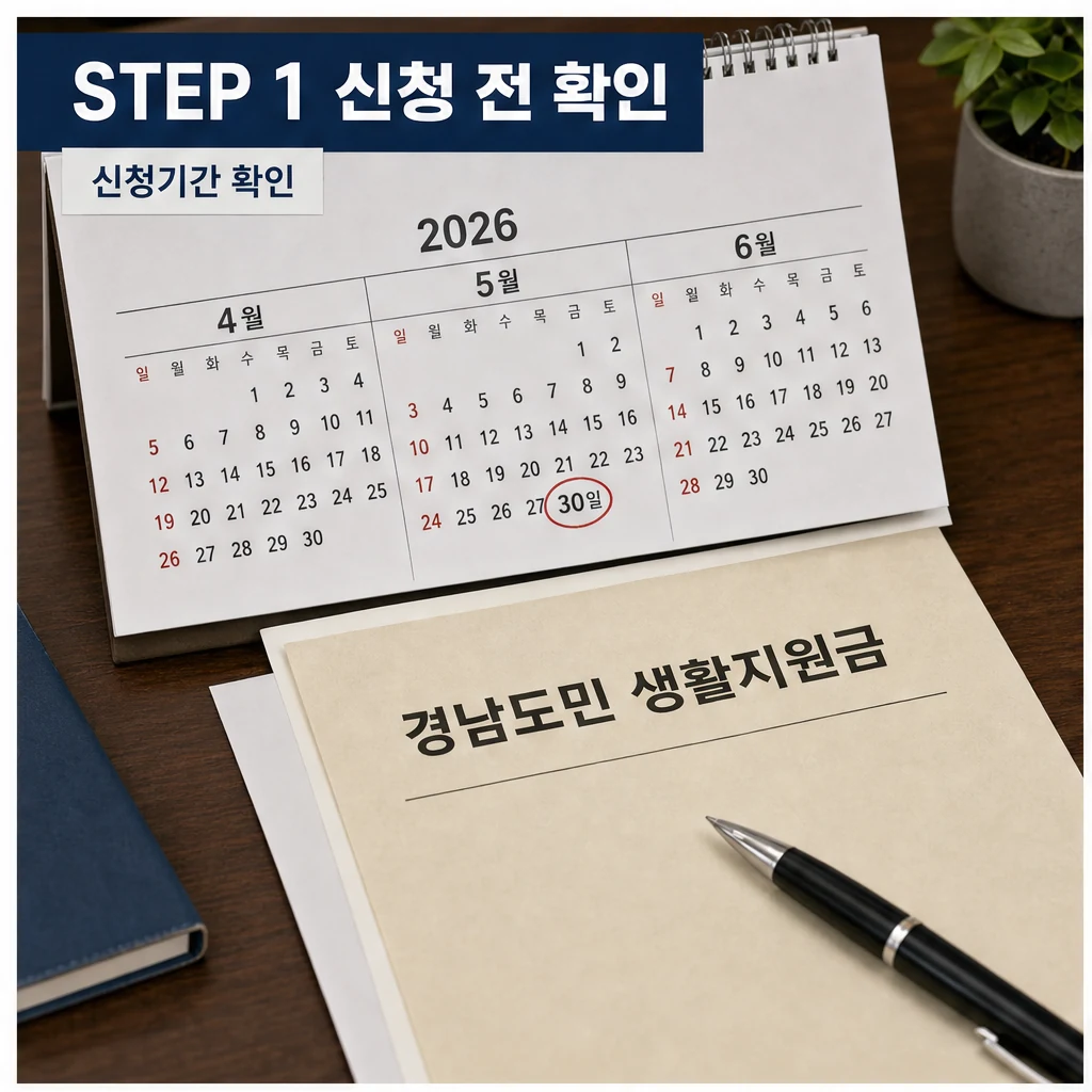 2026 경남도민 생활지원금 신청기간을 달력으로 확인하는 이미지