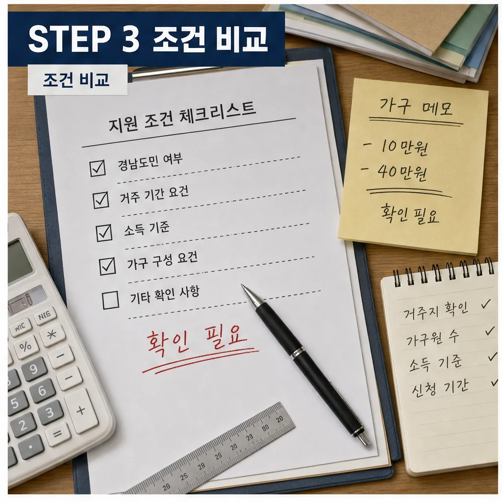 경남도민 생활지원금 조건 비교 체크리스트 이미지