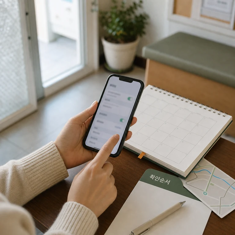 복지 자동 연결 체계 전환 신청 절차를 점검하는 달력과 확인 도구 이미지
