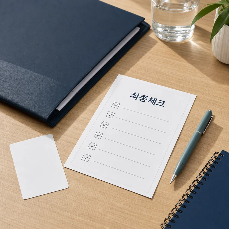 현장 방문 전 준비물과 체크리스트를 마지막으로 점검하는 장면