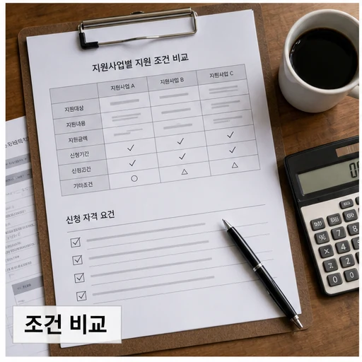 2026 소상공인 지원 조건과 지원 범위 비교 이미지