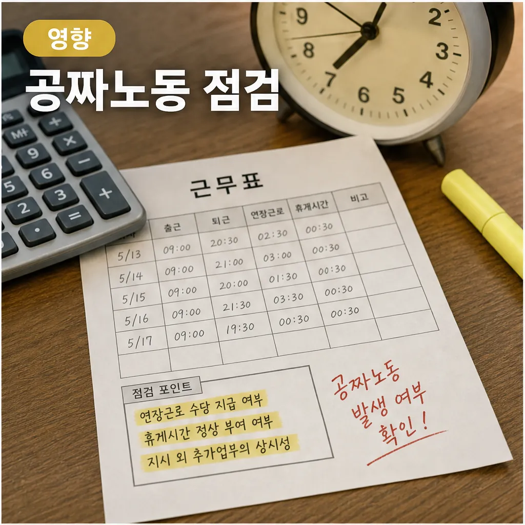공짜노동 근무표 점검과 초과근무 확인 이미지