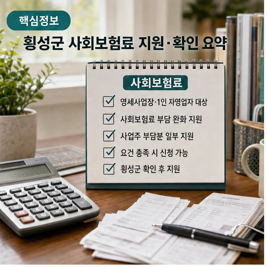 횡성군 사회보험료 지원 핵심 정보를 영세사업장 서류와 함께 정리한 본문 이미지